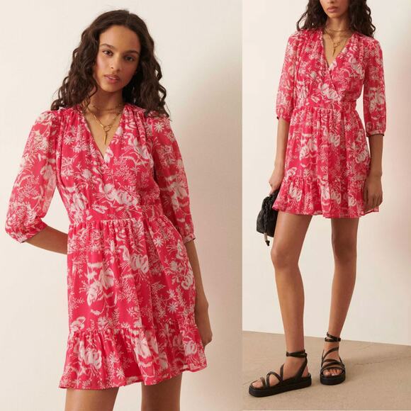 BA&SH NWOT Ulia Floral Wrap Tropical Mini Dress in Rose Size M - Picture 3 of 16